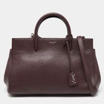 Pre Owned Saint Laurent Burgundy Leather Small Rive Gauche Cabas Tote