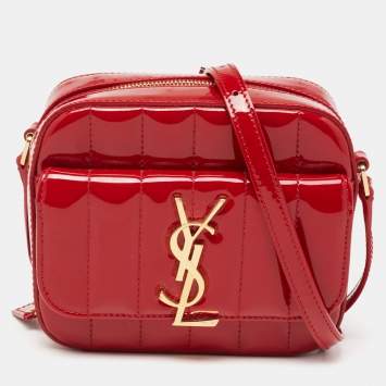 Pre Owned Saint Laurent Red Matelasse Patent Leather Toy Vicky Camera Crossbody Bag