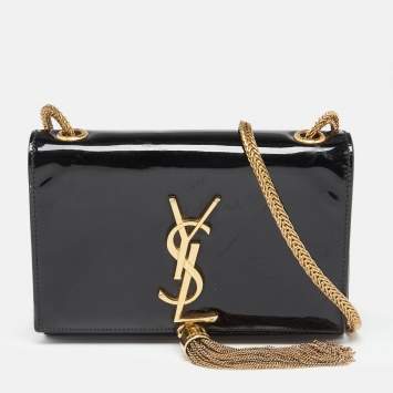 Pre Owned Saint Laurent Black Patent Leather Small Kate Tassel Shoulder Bag