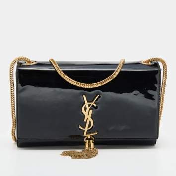 Pre Owned Saint Laurent Black Patent Leather Medium Kate Tassel Shoulder Bag