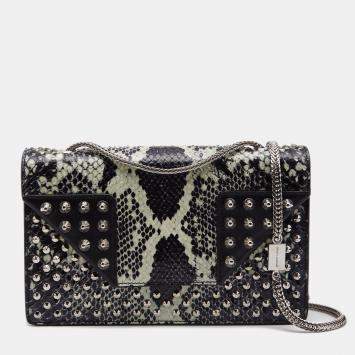 Pre Owned Saint Laurent Two Tone Python And Leather Betty Embellished Flap Shoulder Bag