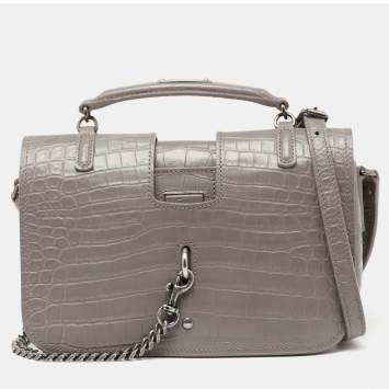 Pre Owned Saint Laurent Grey Croc Embossed Leather Charlotte Toy Shoulder Bag