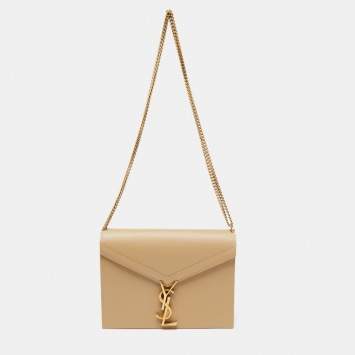 Pre Owned Saint Laurent Beige Grain Leather Medium Cassandra Bag