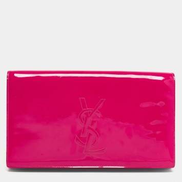 Pre Owned Yves Saint Laurent Dark Pink Patent Leather Belle De Jour Flap Clutch
