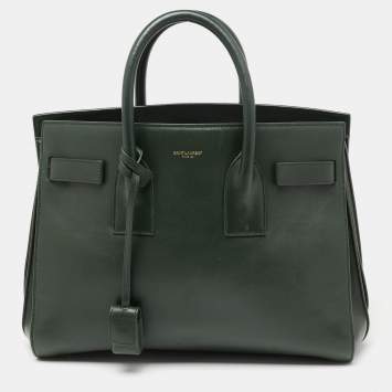 Pre Owned Saint Laurent Emerald Green Leather Small Sac De Jour Tote