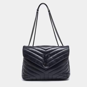 Pre Owned Saint Laurent Black Matelassé Leather Loulou Shoulder Bag