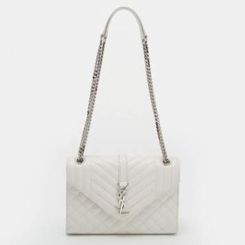 Pre Owned Saint Laurent White Tri Quilted Leather Monogram Envelope Shoulder Bag