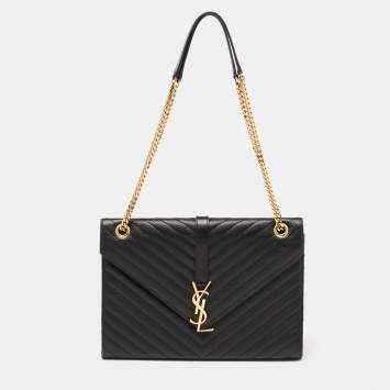 Pre Owned Saint Laurent Black Matelasse Leather Large Cassandre Flap Bag