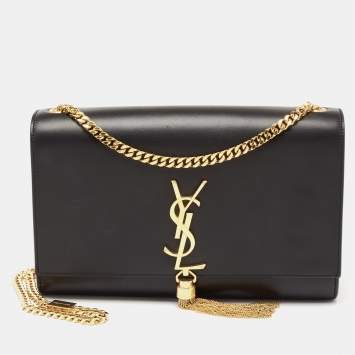 Pre Owned Saint Laurent Black Leather Medium Kate Tassel Shoulder Bag