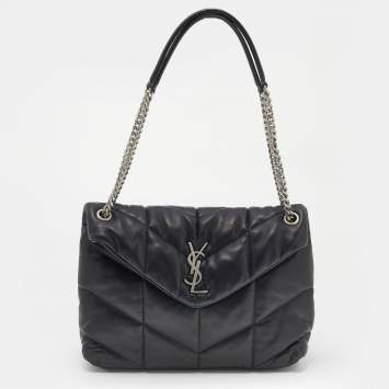 Pre Owned Saint Laurent Black Puffer Leather Medium Loulou Shoulder Bag