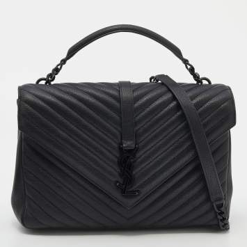Pre Owned Saint Laurent Black Matelassé Leather Large College Top Handle Bag