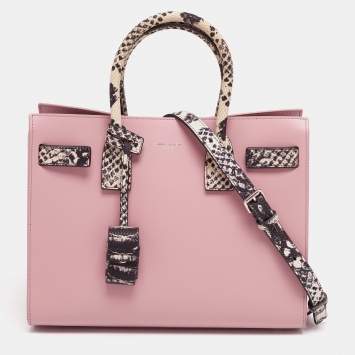 Pre Owned Saint Laurent Pink/Monochrome Leather and Python Embossed Baby Classic Sac De Jour Tote