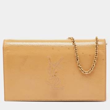 Pre Owned Saint Laurent Beige Patent Leather Belle De Jour Flap Clutch