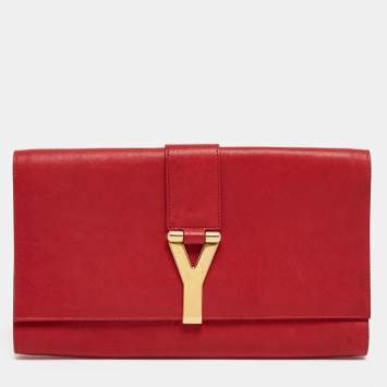 Pre Owned Saint Laurent Red Leather Large Chyc Clutch