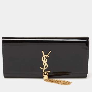 Pre Owned Saint Laurent Black Patent Leather Cassandre Clutch