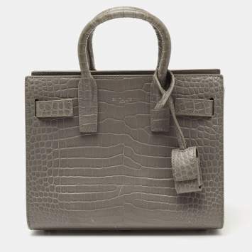 Pre Owned Saint Laurent Grey Croc Embossed Leather Nano Classic Sac De Jour Tote