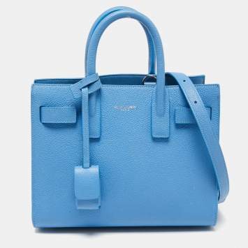 Pre Owned Saint Laurent Light Blue Leather Nano Classic Sac De Jour Tote