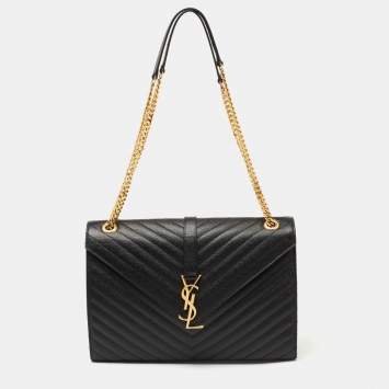 Pre Owned Saint Laurent Black Matelassé Leather Large Cassandre Flap Bag