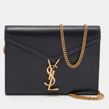 Pre Owned Saint Laurent Black Leather Cassandra Wallet on Chain