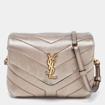Pre Owned Saint Laurent Metallic Quilted Leather Toy Loulou Crossbody Bag
