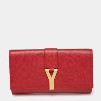 Pre Owned Saint Laurent Red Leather Y-Ligne Clutch