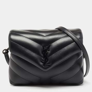 Pre Owned Saint Laurent Black Matelassé Leather Toy Loulou Crossbody Bag