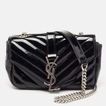مملوكة مسبقًا Saint Laurent Black Matelassé Patent Leather Classic Baby Monogram Chain Bag