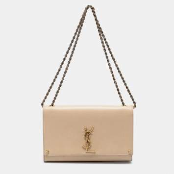 Pre Owned Saint Laurent Beige Monogram Leather Kate Shoulder Bag