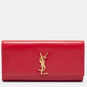 Pre Owned Saint Laurent Red Leather Cassandre Clutch