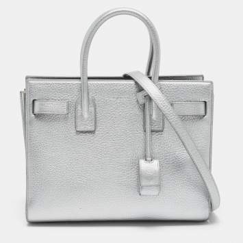 Pre Owned Saint Laurent Metallic Silver Leather Baby Classic Sac De Jour Tote