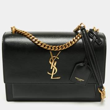Pre Owned Saint Laurent Black Leather Medium Sunset Shoulder Bag