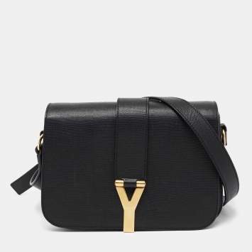 Pre Owned Saint Laurent Black Leather Medium Chyc Flap Bag
