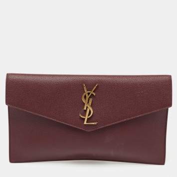 Pre Owned Saint Laurent Burgundy Leather Medium Uptown Clutch
