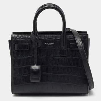 Pre Owned Saint Laurent Black Croc Embossed Leather Nano Classic Sac De Jour Tote