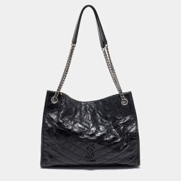 Pre Owned Saint Laurent Black Crinkled Leather Niki Tote