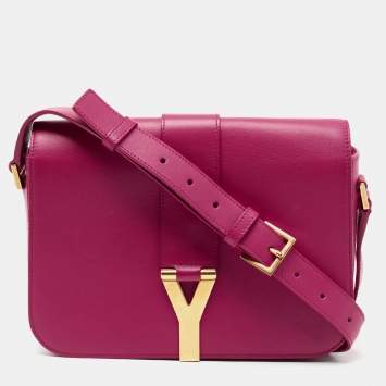 Pre Owned Saint Laurent Pink Leather Medium Chyc Flap Bag