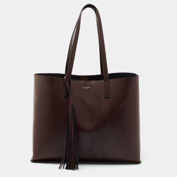 Pre Owned Saint Laurent Brown Perforated Leather East/West Tote