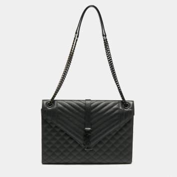 Pre Owned Saint Laurent Black Mix Matelassé Leather Large Cassandre Flap Shoulder Bag