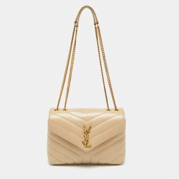 Pre Owned Saint Laurent Beige Leather Small Loulou Shoulder Bag