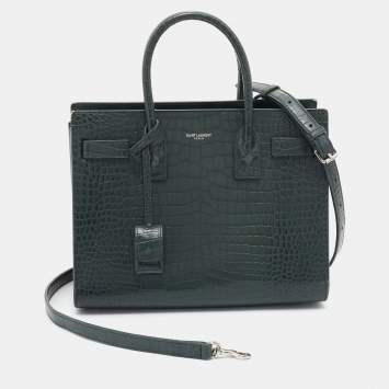 Pre Owned Saint Laurent Green Croc Embossed Leather Baby Classic Sac De Jour Tote
