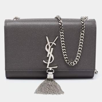 Pre Owned Saint Laurent Grey Leather Kate Tassel Wallet on Chain 