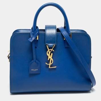 Pre Owned Saint Laurent Blue Leather Monogram Satchel