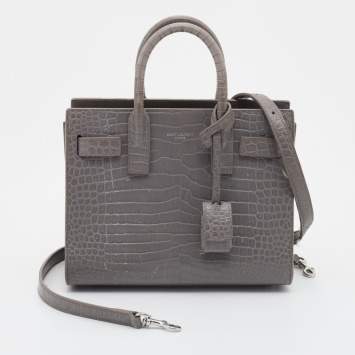 Pre Owned Saint Laurent Grey Croc Embossed Leather Nano Sac De Jour Tote