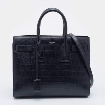 Pre Owned Saint Laurent Black Croc Embossed Leather Small Classic Sac De Jour Tote