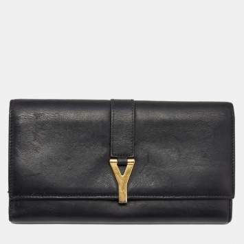 Pre Owned Saint Laurent Black Leather Ligne Y Clutch