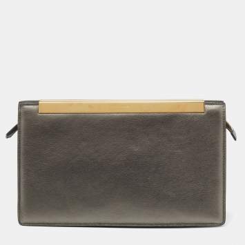 Pre Owned Saint Laurent Metallic Grey Leather Lutetia Clutch