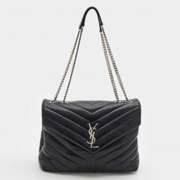 Pre Owned Saint Laurent Black Matelasse Leather Medium Lou Lou Flap Shoulder Bag