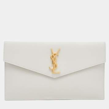 Pre Owned Saint Laurent Beige Leather Medium Uptown Clutch