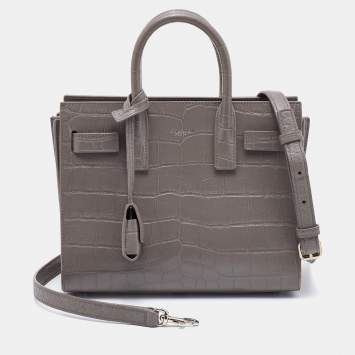 Pre Owned Saint Laurent Grey Croc Embossed Leather Nano Classic Sac De Jour Tote