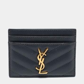 Pre Owned Saint Laurent Black Monogram Leather Logo Card Holder
